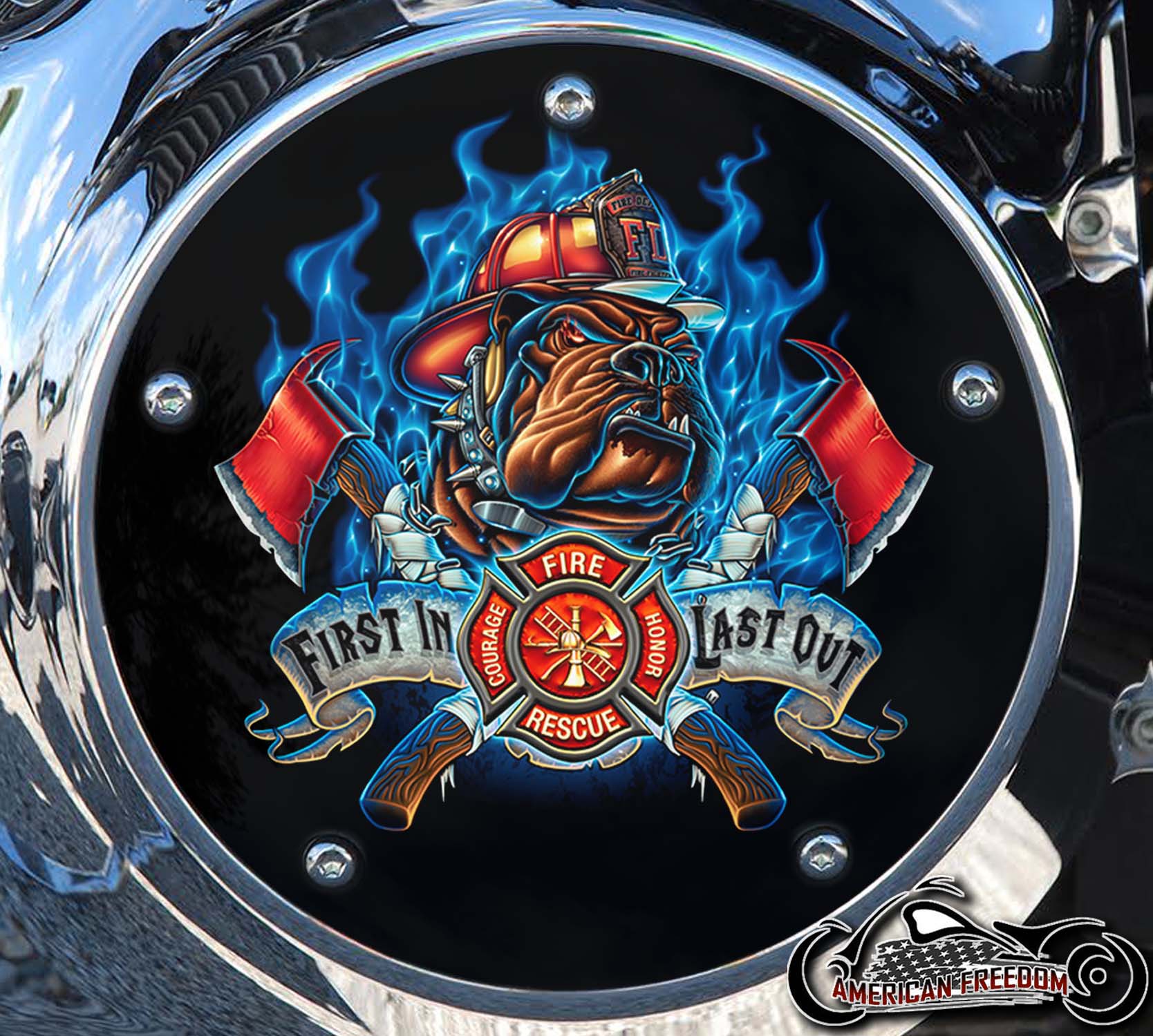 Custom Derby Cover - Firefighter Blue Flame Dog